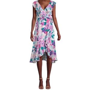 Socialite Ruffled Faux Wrap Tulup Hem Midi Dress Size Large